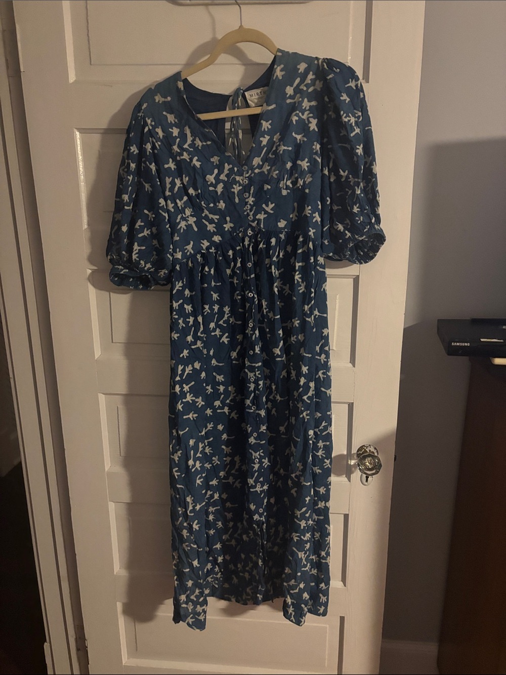 Blue Bird-Print Bohemian Dress